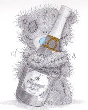Мишка Тедди обнимает бутылку шампанского