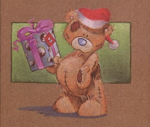 Мишка Тедди в новогодней шапке с подарочной коробкой