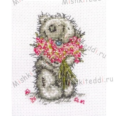 Набор для вышивания  - Мишка Тедди с букетом  Набор для вышивания - Мишка Тедди с букетом