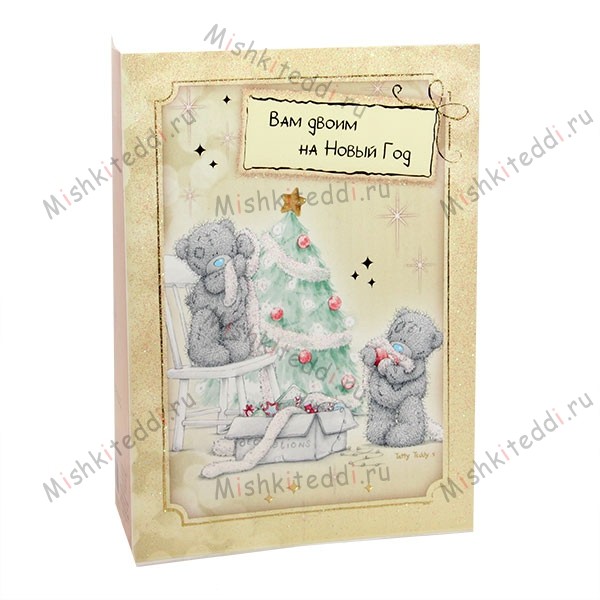 Новогодняя открытка - Мишки Тедди наряжают елку Новогодняя открытка - Мишки Тедди наряжают елку