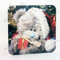 Новогодняя открытка - Мишка Тедди с подарком