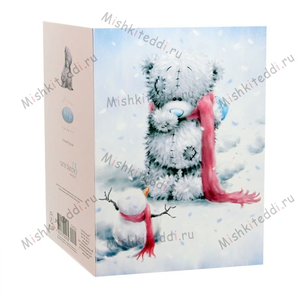 Новогодняя открытка - Мишка Тедди со снеговиком Новогодняя открытка - Мишка Тедди со снеговиком